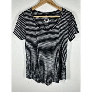 26 International Shirt Womens Large Black Gray Striped Scoop Neck Athletic